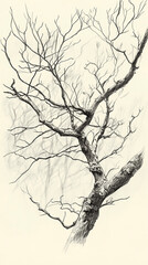 Fototapeta premium hand drawn isolated tree branch sketch drawing in white background 