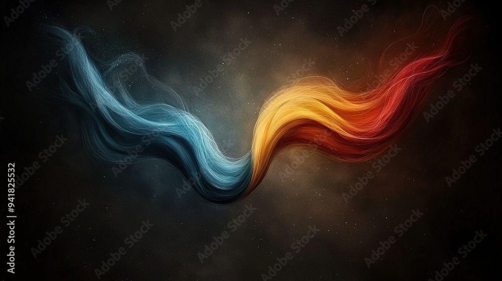 Sticker orange-blue tail on dark background with star-filled sky