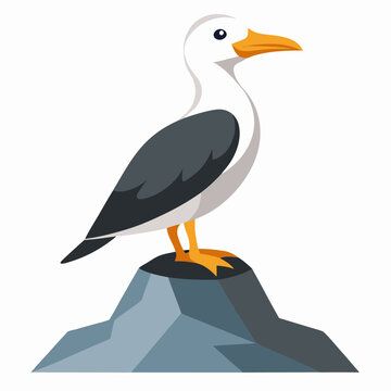 recommend clip art: Perched seabird on rocky silhouette vector illustration