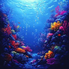 Fototapeta premium Underwater Scene with Vibrant Coral and Bubbles