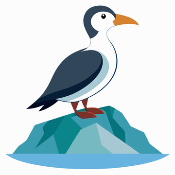 recommend clip art: Perched seabird on rocky silhouette vector illustration