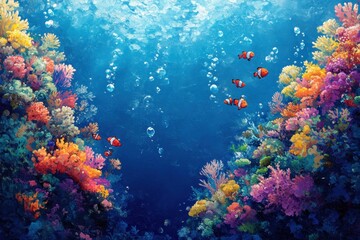 A Vibrant Underwater Scene with Clownfish and Coral Reefs