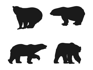Bear icon. Vector concept illustration for design. Wild forest animals. Bear icon modern symbol logo. A black silhouette bear set. polar bear silhouette isolated on white background.