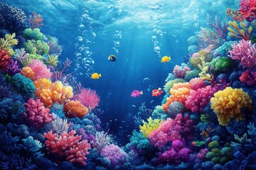 Naklejka premium Underwater Scene with Colorful Corals and Fish