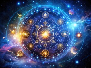 Mystical Celestial Training Plan: Starlight skies, swirling galaxies, ethereal figures, astrological symbols, cosmic wisdom.