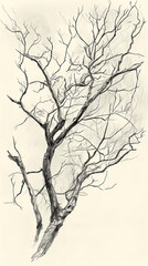 Fototapeta premium hand drawn isolated tree branch sketch drawing in white background 