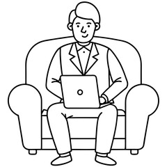 Businessman in Armchair with Laptop Vector