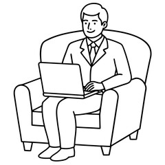 Businessman in Armchair with Laptop Vector
