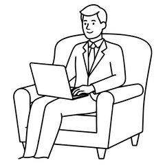 Businessman in Armchair with Laptop Vector