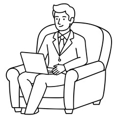 Businessman in Armchair with Laptop Vector
