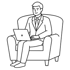 Businessman in Armchair with Laptop Vector
