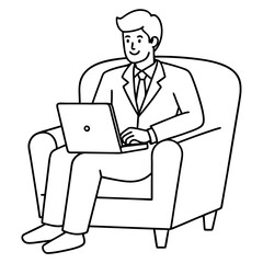 Businessman in Armchair with Laptop Vector