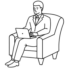 Businessman in Armchair with Laptop Vector