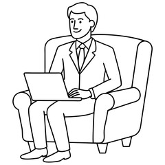 Businessman in Armchair with Laptop Vector
