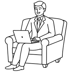 Businessman in Armchair with Laptop Vector