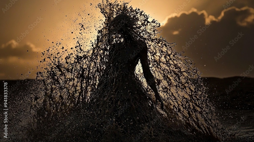 Wall mural a person in water with a splash coming out from behind them