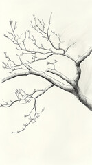 hand drawn isolated tree branch sketch drawing in white background 