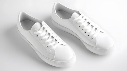 Simple White Sneakers: A pair of plain white sneakers with minimal detailing, placed side by side on a white background, with subtle shadowing.

