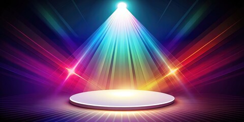 A stylized illustration of a spotlight illuminates a bright white circle on a dark background, created with bold lines and vibrant colors in a vector format.