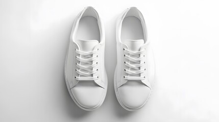 Simple White Sneakers: A pair of plain white sneakers with minimal detailing, placed side by side on a white background, with subtle shadowing.
