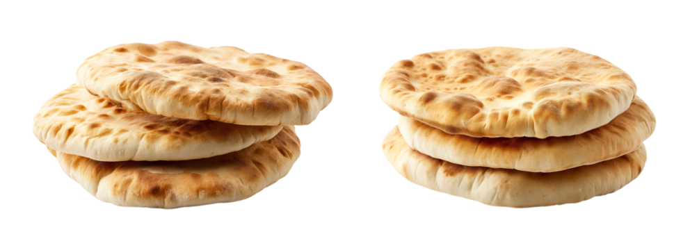 Baked pita bread stacked pile isolated on a transparent background PNG