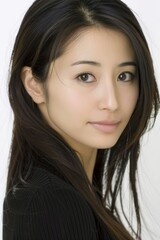 Naklejka premium Portrait of Woman with Long Hair in Black Top