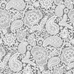 Doodle, swirl pattern, white and grey colours. Seamless floral pattern-371.