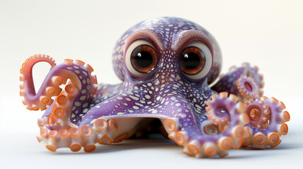 An animated baby octopus, staring forward with expressive eyes on a white background.