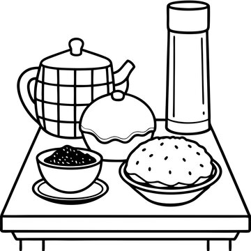 black and white food table setting clip art preview