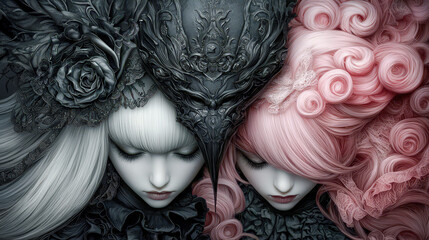 Mystical Halloween Charm Enigmatic Witches in Gothic Attire Embracing the Magic of the Season with Their Intense Gazes and Spellbinding Auras Capturing the Essence of Halloween