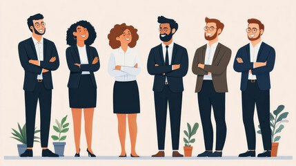 Obraz premium A group of men and women in business attire are standing in a line