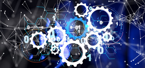 Neural network 3D illustration. Big data and cybersecurity