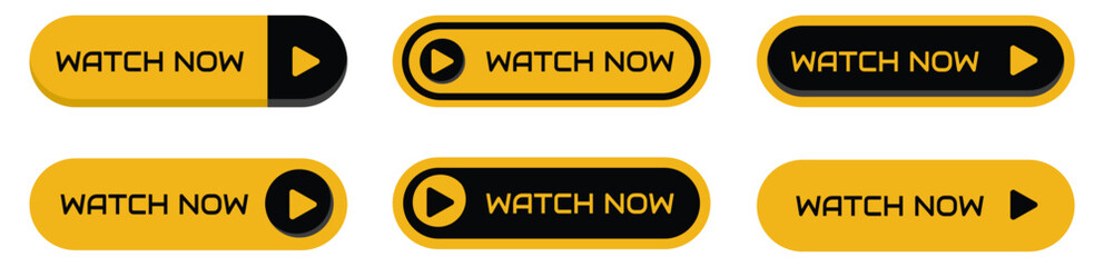 Watch now icon buttons set. Play video button set. Watch video now button. Vector illustration.