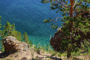 View of blue water of lake Baikal