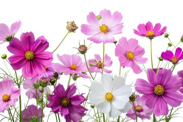 A bouquet of purple and white flowers against a clean white background