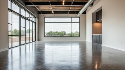 Obraz premium Loft with metal-framed windows and concrete floors, urban elegance, industrial design