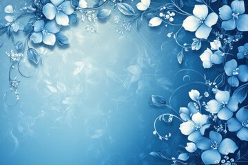 Blue Floral Design with White Accents on a Blue Background