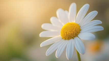 Fototapeta premium Close-up of a white daisy, focusing on the yellow center with soft background blur -