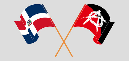 Crossed and waving flags of Dominican Republic and Anarchy