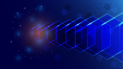 Abstract blue technology background with geometric hexagon shapes and blur effect, concepts, ideas