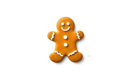 Fototapeta premium A smiling gingerbread man isolated on a white background