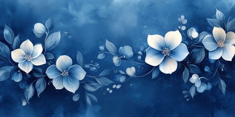 Delicate Blue Flowers with White Centers on a Dark Blue Background
