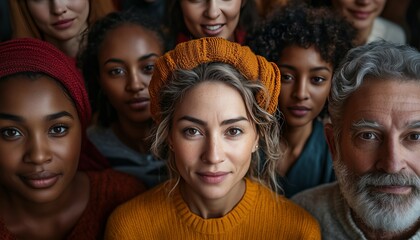 Obraz premium A close-knit group of individuals from different ethnicities and ages, highlighting unity and togetherness.