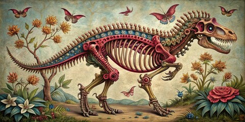 Obraz premium Neo-Victorian Paleontology: Reinvents Victorian-era scientific illustrations with a contemporary twist, combining intricate line work and whimsical details.