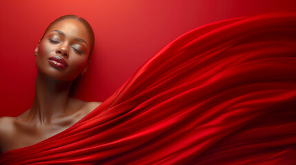 A skilled dancer moves gracefully, enveloped in flowing red fabric