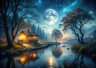 Fototapeta premium Nocturnal Reverie: Moonlit Shadows and Mystic Ambiance