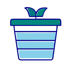 Potted plant icon in minimal style, blue and green colors, indoor gardening concept