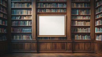 A large library with a white wall and a large number of books