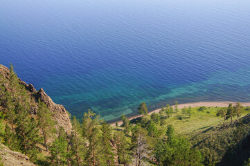View of blue water of lake Baikal