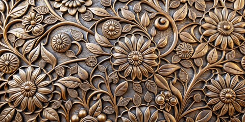 Intricate Bronze Floral Relief, Carved Ornament, Decorative Design, Vintage Art, Floral Pattern,